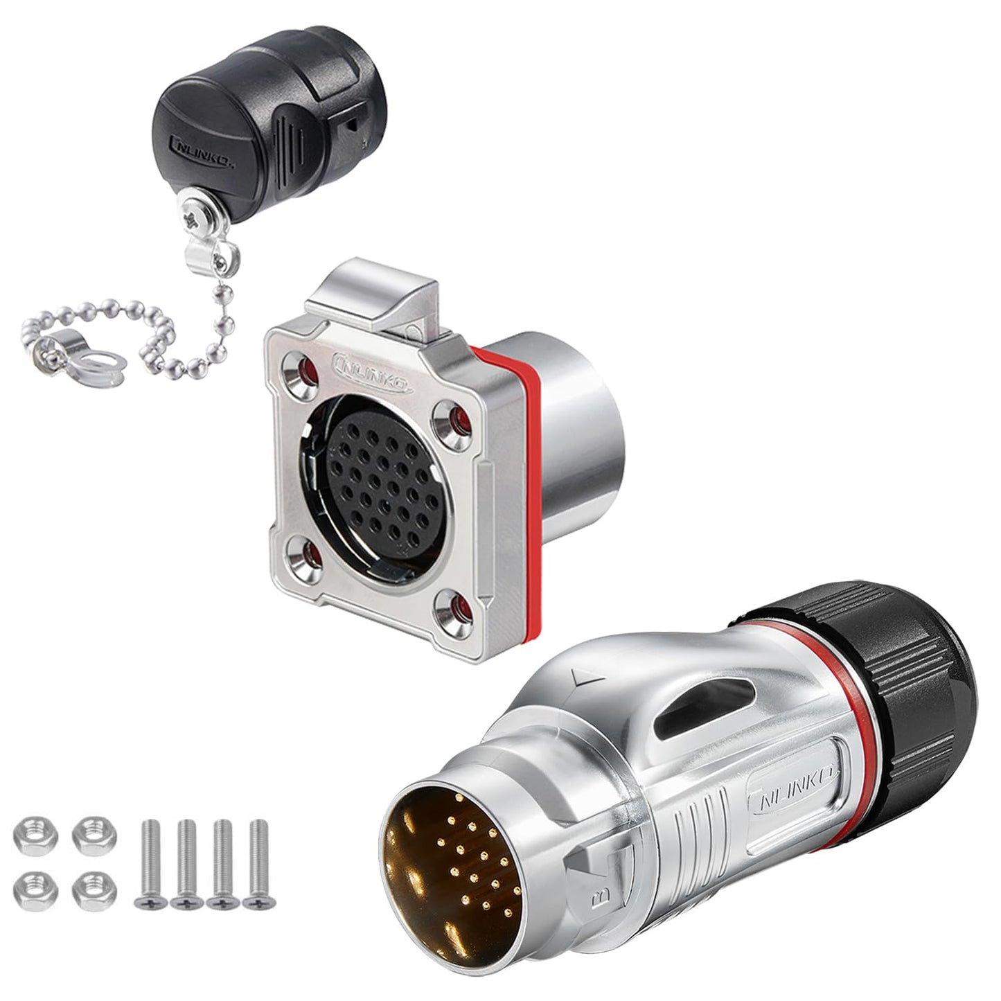 CNLINKO BD-24 Conectores impermeables industriales de 24 pines, conector circular IP68, carcasa antiinterferencias de metal duro, conector de aviación de enchufe rápido, enchufe de brida de montaje en