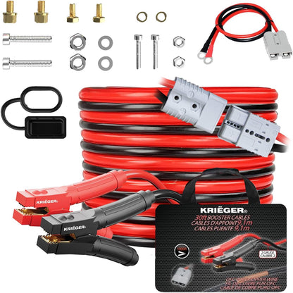 K KRIËGER Cables de Puente 100% Cobre Puro, 30 pies, 2 Calibre, 1000 amperios con Kit de instalación Permanente y enchufes de conexión rápida, Bolsa de Transporte incluida B0BTZ5HNLK