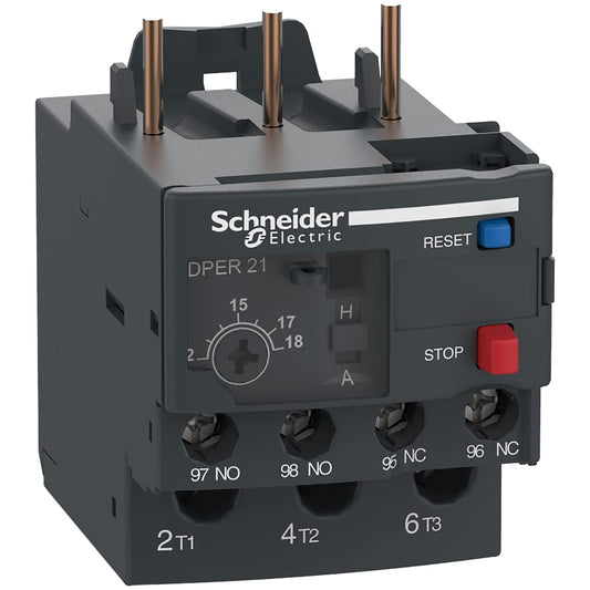 Schneider Electric DPER21 Easy TeSys Relé de sobrecarga térmica con reinicio manual/automático, terminales de abrazadera de tornillo | Se utiliza con aire acondicionado, bomba de calor, HVAC,