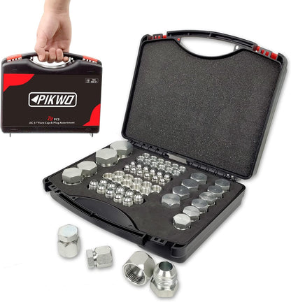 Juego de 72 piezas JIC de 37° de tapa y enchufe para manguera y tubo de manguera, juego de tapa hidráulica y enchufe de acero galvanizado 45# con rosca de precisión tamaños de tablero -04-06