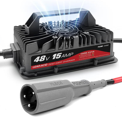 Cargador de carrito de golf de 15 amperios para EZGO y TXT de 48 voltios con enchufe Delta-Q de 3 pines