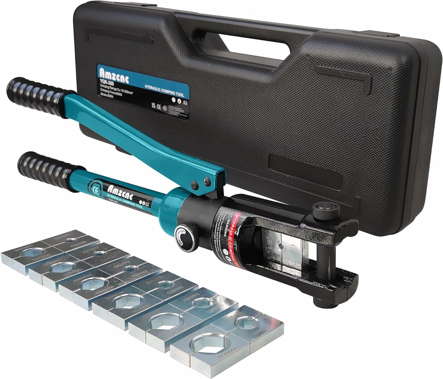 Juego de herramientas para cables hidráulicos industriales de 16 toneladas de 9 AWG a 600 MCM de cable de terminal eléctrico incluye 13 pares de juegos de troqueles