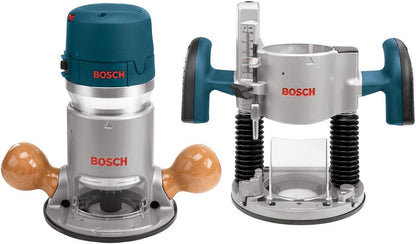 BOSCH 1617EVSPK - Kit combinado de herramientas de enrutador de madera de 12 amperios - Enrutador de inmersión de 2.25 caballos de fuerza y base fija con una velocidad variable
