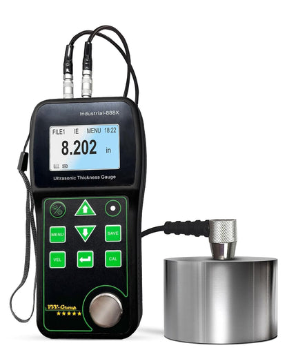 Medidor de espesor ultrasónico Industrial-888X – Eco-Echo Through Coating hasta 19,7 mils (500 μm), Pulse-Echo para hierro fundido, Exportación de datos de PC, Medidor de espesor NDT 0.039–19.685 in. VVV-Group