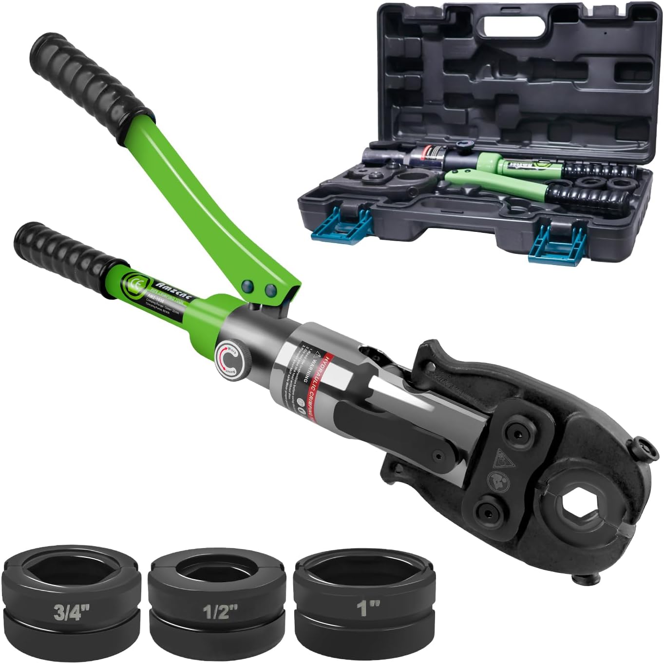 AMZCNC ProPress Tool - Accesorios de tubo de cobre hidráulica para prensar tubos de cobre con mordazas de 1/2 pulgadas, 3/4 pulgadas y 1 pulgada, pinzas de prensado de tubos de cobre, adecuado para