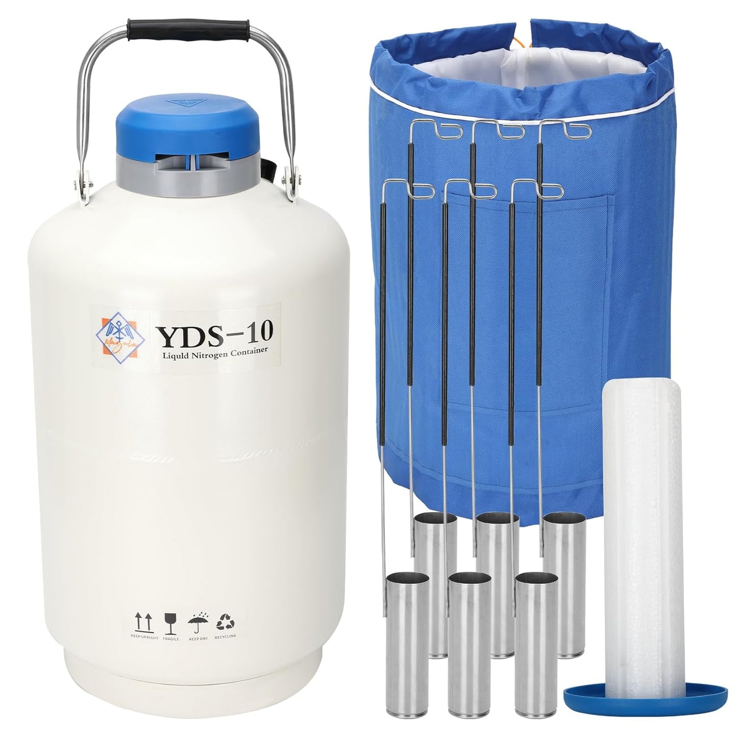 Magula Contenedor de nitrógeno líquido de 6L Contenedor criogénico (LN2) Aleación de aluminio Nitrógeno líquido Dewar Contenedor criogénico estático Contenedor de nitrógeno líquido con 6 recipientes