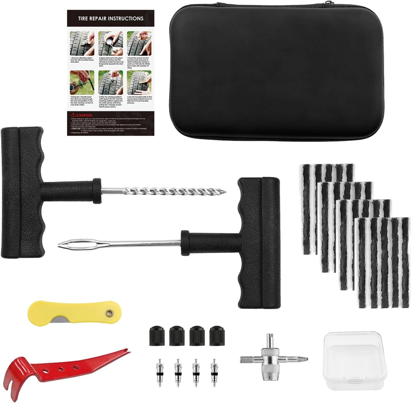 Handfly - Kit de reparación de neumáticos de alta resistencia, kit de 39 tapones de neumáticos para coche, motocicleta, camión, tractor, remolque, RV, ATV, ARB, SUV