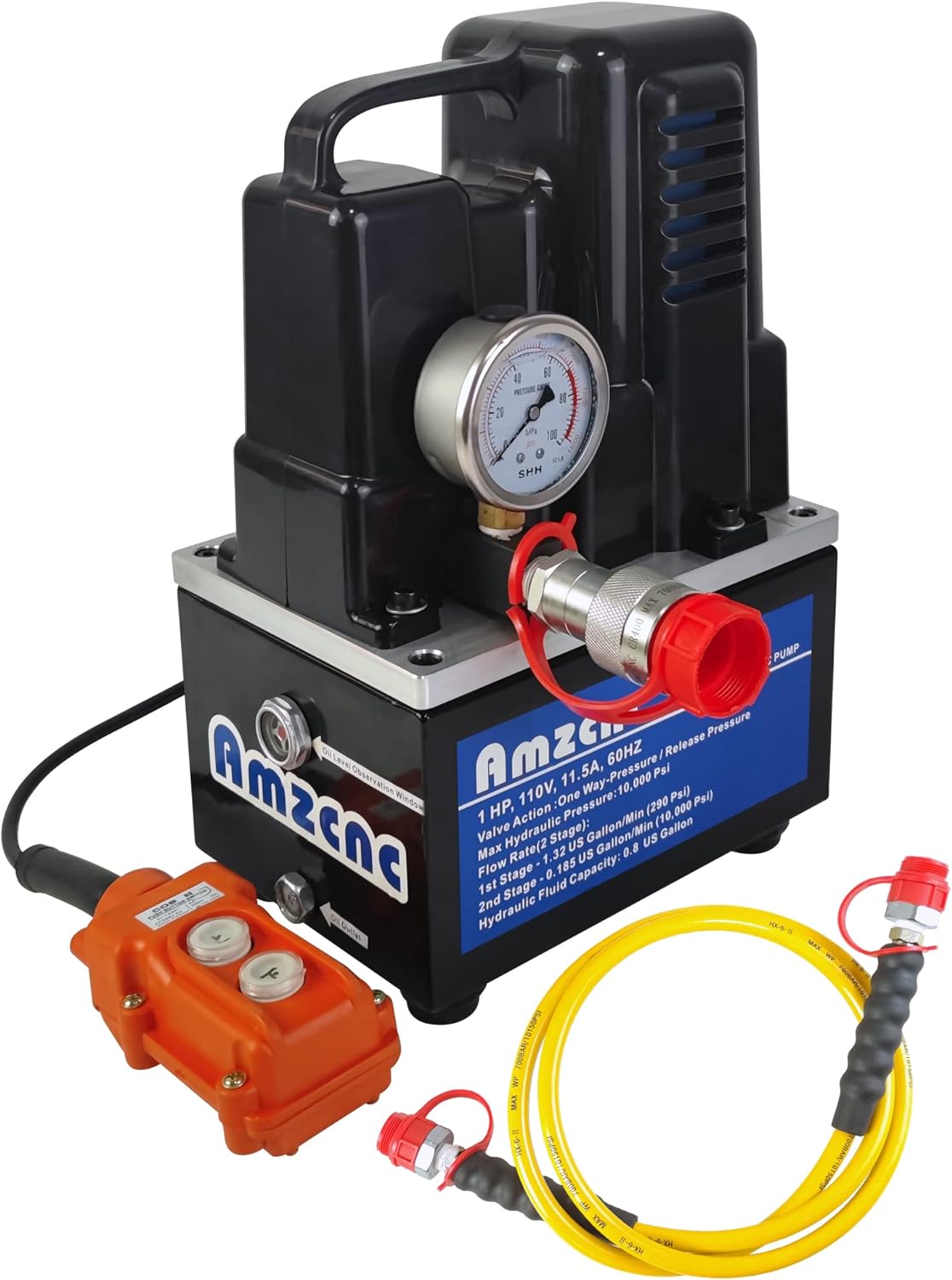 AMZCNC - Bomba hidráulica eléctrica bidireccional (2 etapas, doble acción, 110 V, 10 kpsi (10000 psi) 10000Psi One Way Mini