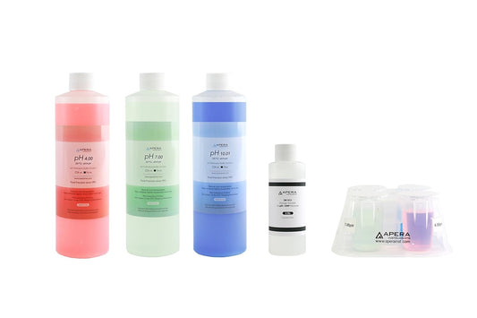 Apera Instruments, LLC-AI1104 Kit de solución tampón de calibración de pH de 16 onzas (pH 4.00, 7.00 y 10.01), más solución de almacenamiento 3M KCL y CalBox