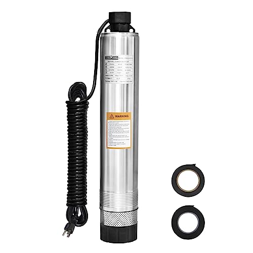 WASSERMANN Bomba séptica de 4 pulgadas con efluente sumergible/bomba de succión inferior de cisterna con cable de 33 pies, 1/2HP, 115V/60HZ, 26GPM, cabeza de 138 pies, bomba de pozo profundo de acero