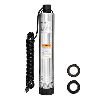 WASSERMANN Bomba séptica de 4 pulgadas con efluente sumergible/bomba de succión inferior de cisterna con cable de 33 pies, 1/2HP, 115V/60HZ, 26GPM, cabeza de 138 pies, bomba de pozo profundo de acero