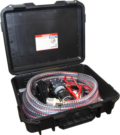 GENHOU Juego de bomba de transferencia de combustible de 12 V, mueve hasta 122 galones de gas o diésel por hora con motor de CC de 75 W y funda de transporte mejorada, con tubo de combustible de alta GUB01