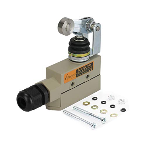 Awoco Micro interruptor de puerta comercial resistente con émbolo de rodillo para cortinas de aire, 250 V 20 A IP 65 Interruptor de límite tipo NO y tipo NC (TZ-6104-20A)