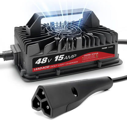 Cargador de carrito de golf de 15 amperios para EZGO y TXT de 48 voltios con enchufe Delta-Q de 3 pines
