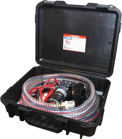GENHOU Juego de bomba de transferencia de combustible de 12 V, mueve hasta 122 galones de gas o diésel por hora con motor de CC de 75 W y funda de transporte mejorada, con tubo de combustible de alta YB2