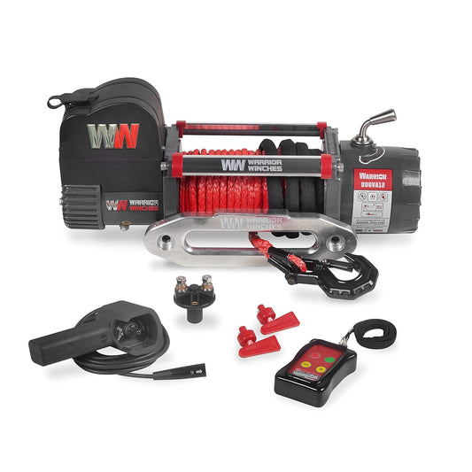 Warrior Winches Samurai 8,000 lbs 12v cabrestante eléctrico con cable de acero: perfecto para Jeep Wranglers, camiones, ATV y aventuras todoterreno. Controles inalámbricos