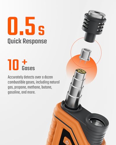 Detector de gas natural recargable PT760, detector de fugas de gas con sonda extensible de 12 pulgadas, detector de fugas de propano % LEL con linterna incorporada para metano, butano, gas