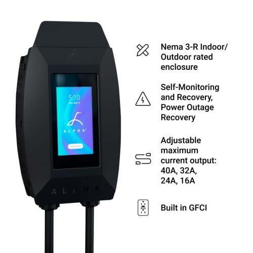 Grizzl-E Cargador Alpha Level 2 para vehículos eléctricos (EV) de hasta 40 amperios, estación de carga rápida para automóvil eléctrico para interiores y exteriores, enchufe NEMA 14-50, cable premium de 24 pies