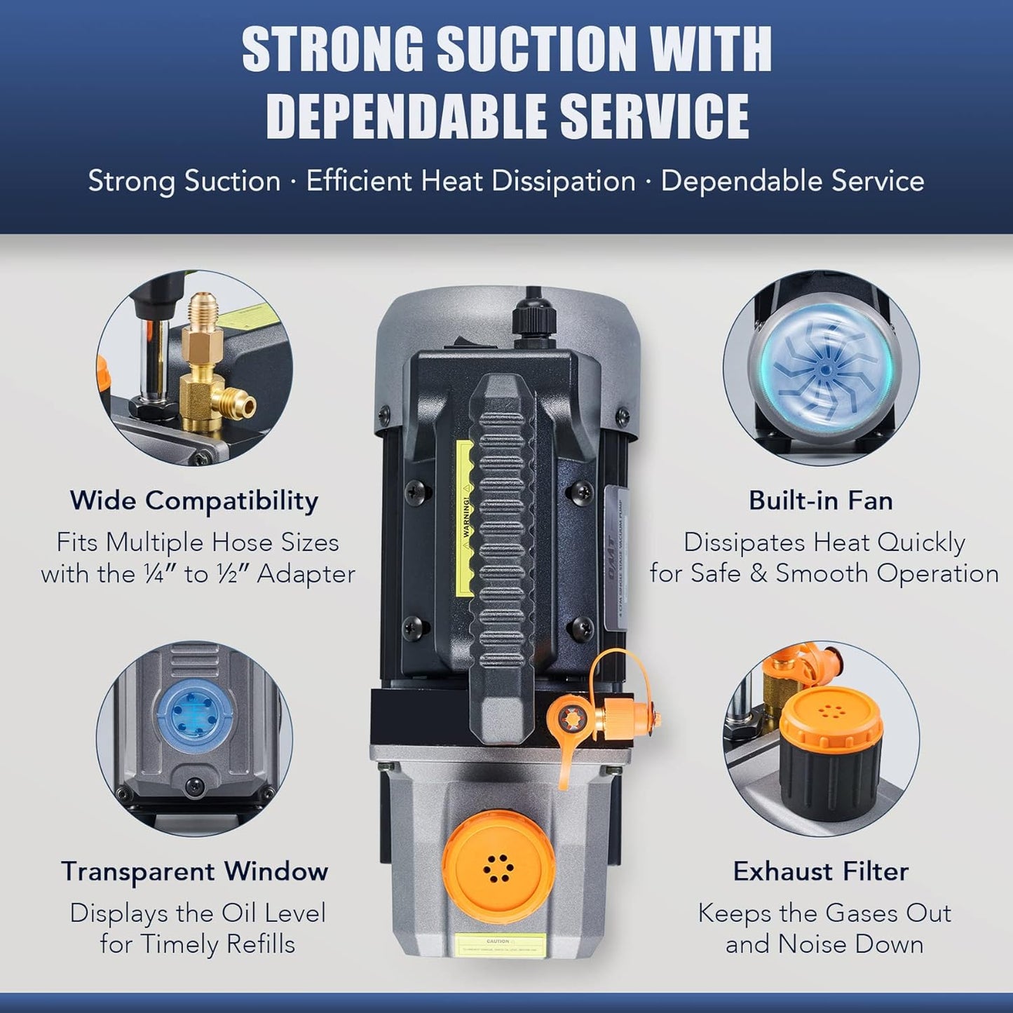 Orion Motor Tech Bomba de Vacío de CA con Manómetros, Bomba de Vacío de 4.5cfm y Juego de Manómetros de Colector de 4 Vías con Detector de Fugas para Refrigerante R134a, R22 o R410a (4.5 CFM&4 Way)