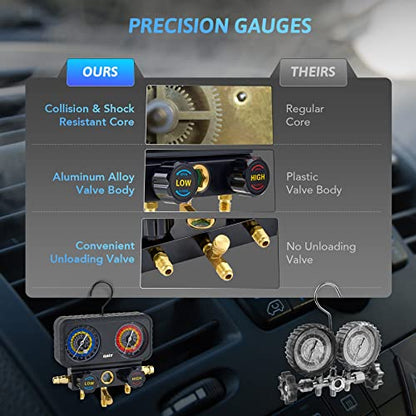 Orion Motor Tech OMT R1234yf - Kit de recarga de CA, 3 vías R1234yf Medidores de CA con mangueras R1234yf Acopladores rápidos y R1234yf R1234yf R134a R404a Freón Carga