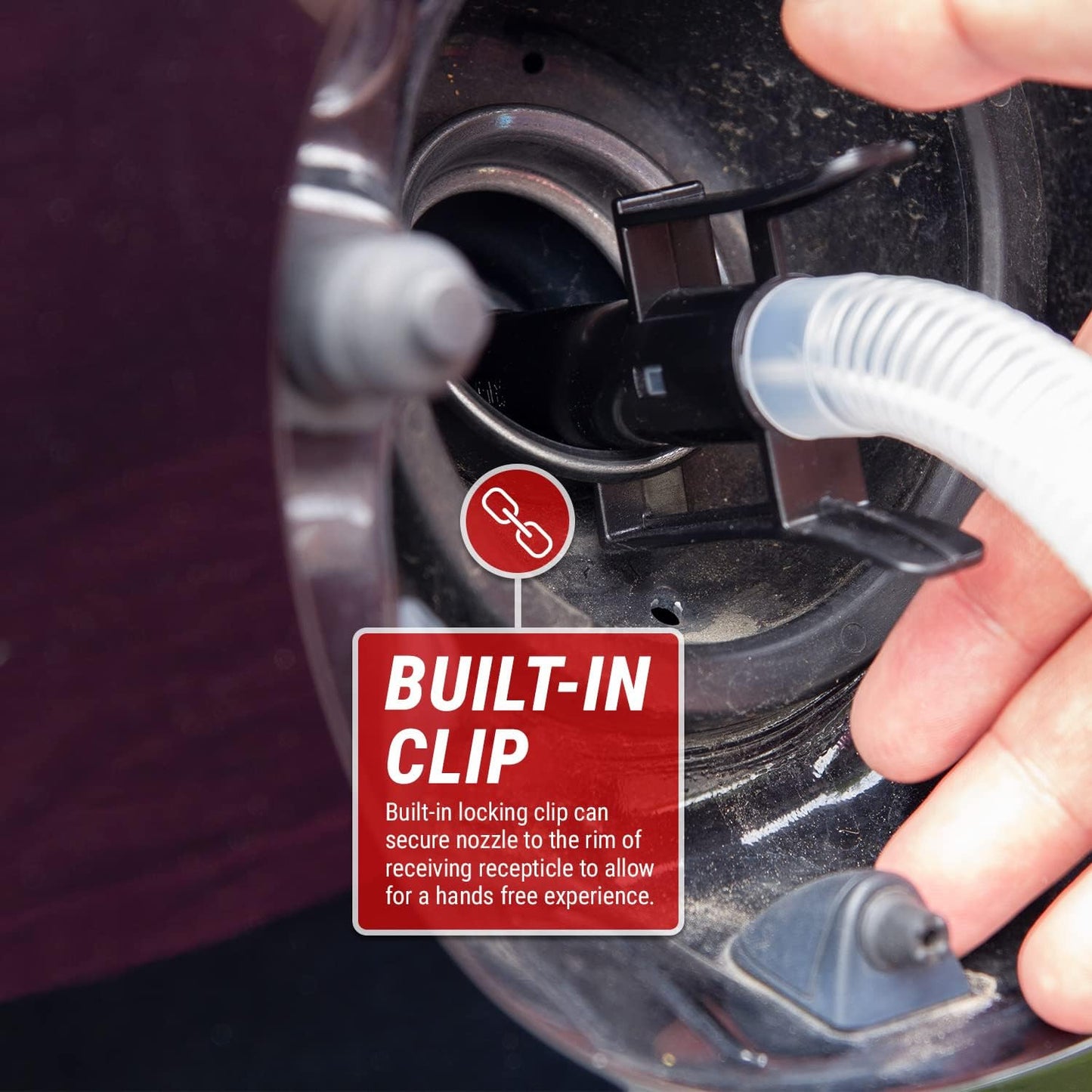 TERA PUMP TRJ5XLR - Bomba de transferencia de combustible de parada automática con batería AA con lata automotriz de 5 galones, manguera de 3.25 pies de largo (velocidad de transferencia de 2.3 GPM)