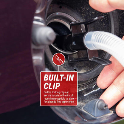 TERA PUMP TRJ5XLR - Bomba de transferencia de combustible de parada automática con batería AA con lata automotriz de 5 galones, manguera de 3.25 pies de largo (velocidad de transferencia de 2.3 GPM)