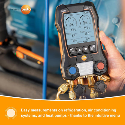 Testo - Kit automotriz 550i con colector digital operado vía aplicación, abrazadera de tubo, termómetro para aire acondicionado, sistemas de refrigeración, bombas de calor y Bluetooth