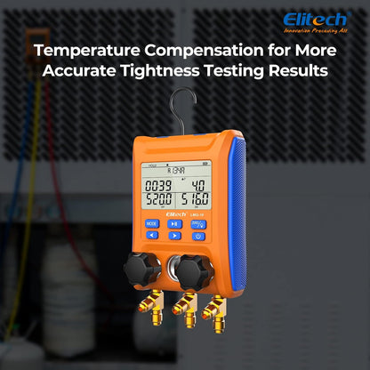 Elitech EMG-20V inteligente HVAC Digital Manifold Gauge tres puertos con sensor de vacío termómetro abrazaderas mangueras