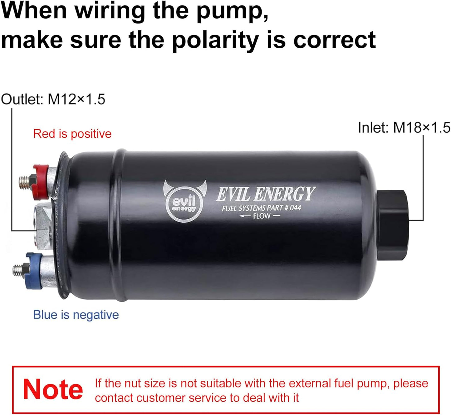 EVIL ENERGY External Inline Fuel Pump Electric 300LPH High Flow 12V Universal