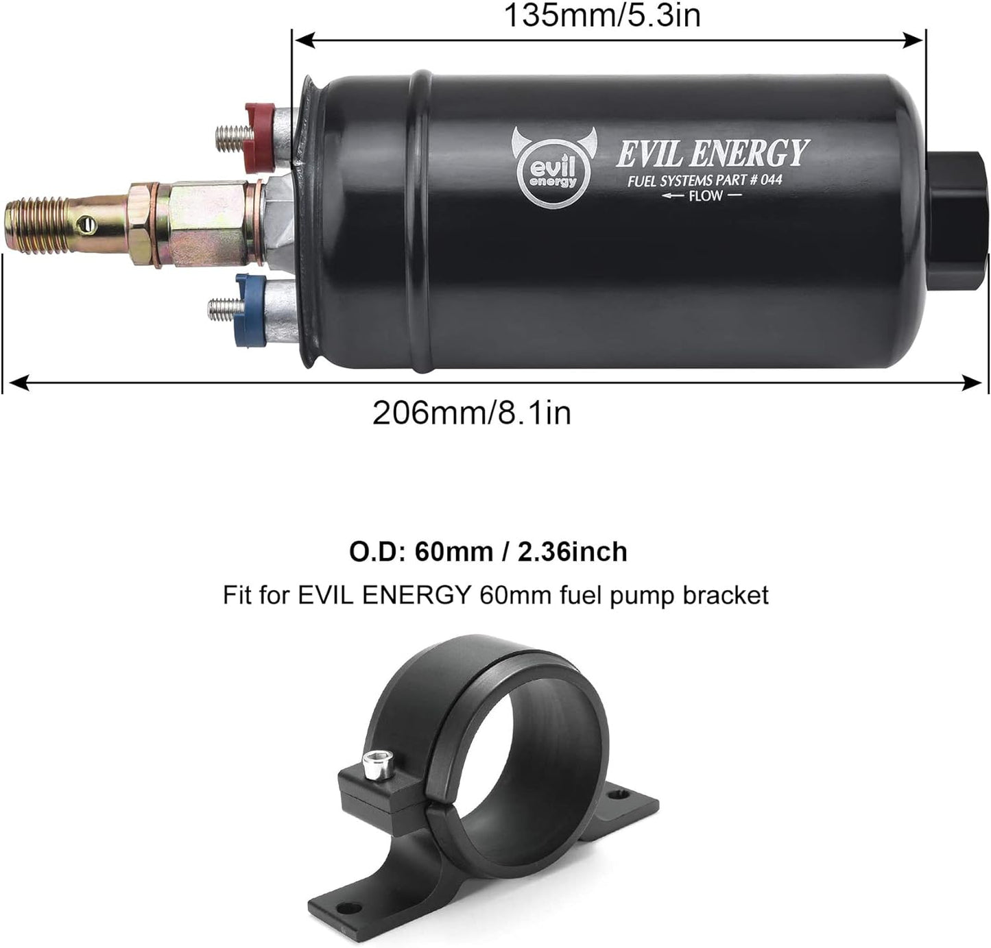 EVIL ENERGY External Inline Fuel Pump Electric 300LPH High Flow 12V Universal