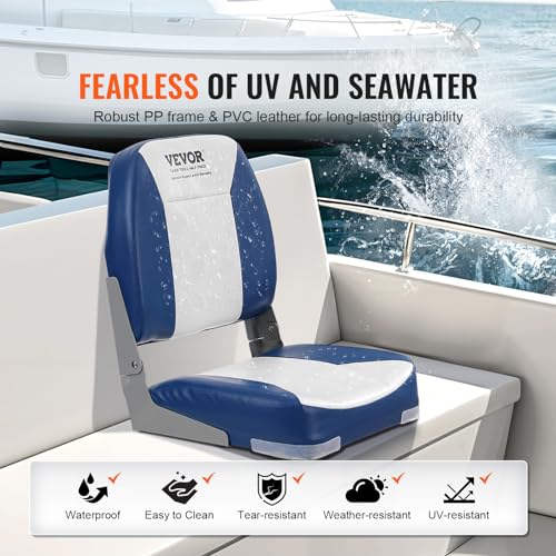 Asiento de barco, asiento de barco con respaldo bajo de 18.9 pulgadas, silla de barco plegable con acolchado de esponja gruesa y bisagra, silla capitán plegable para barco de pesca, barco de