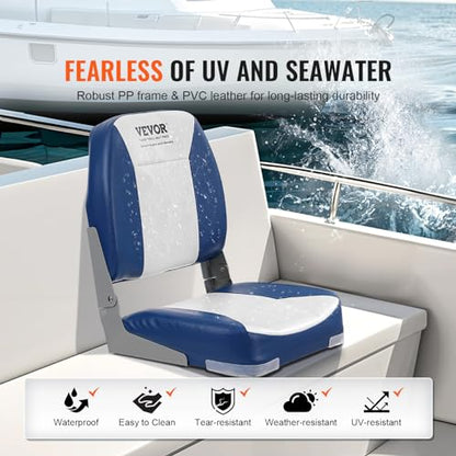 Asiento de barco, asiento de barco con respaldo bajo de 18.9 pulgadas, silla de barco plegable con acolchado de esponja gruesa y bisagra, silla capitán plegable para barco de pesca, barco de