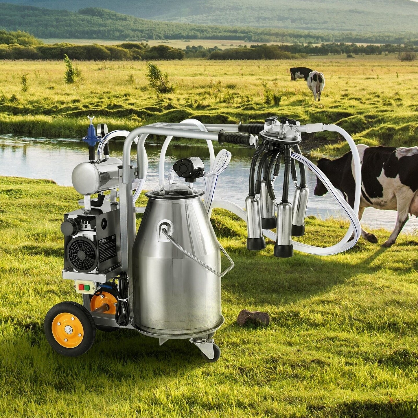 VEVOR 9JYZ-1 Ordeñadora eléctrica de vacas de 550 W, 6,6 gal/25 L, sellada de fábrica