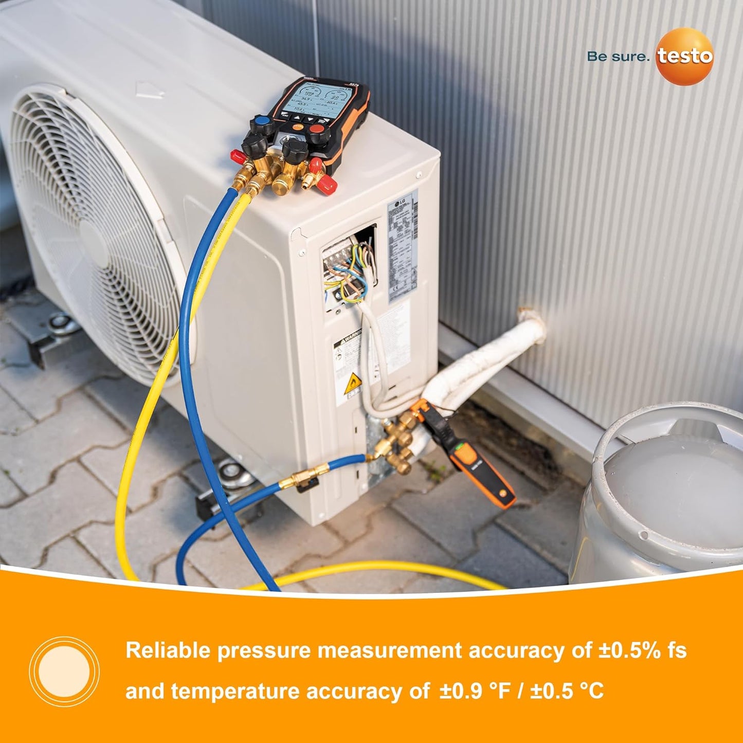 Testo - Kit automotriz 550i con colector digital operado vía aplicación, abrazadera de tubo, termómetro para aire acondicionado, sistemas de refrigeración, bombas de calor y Bluetooth