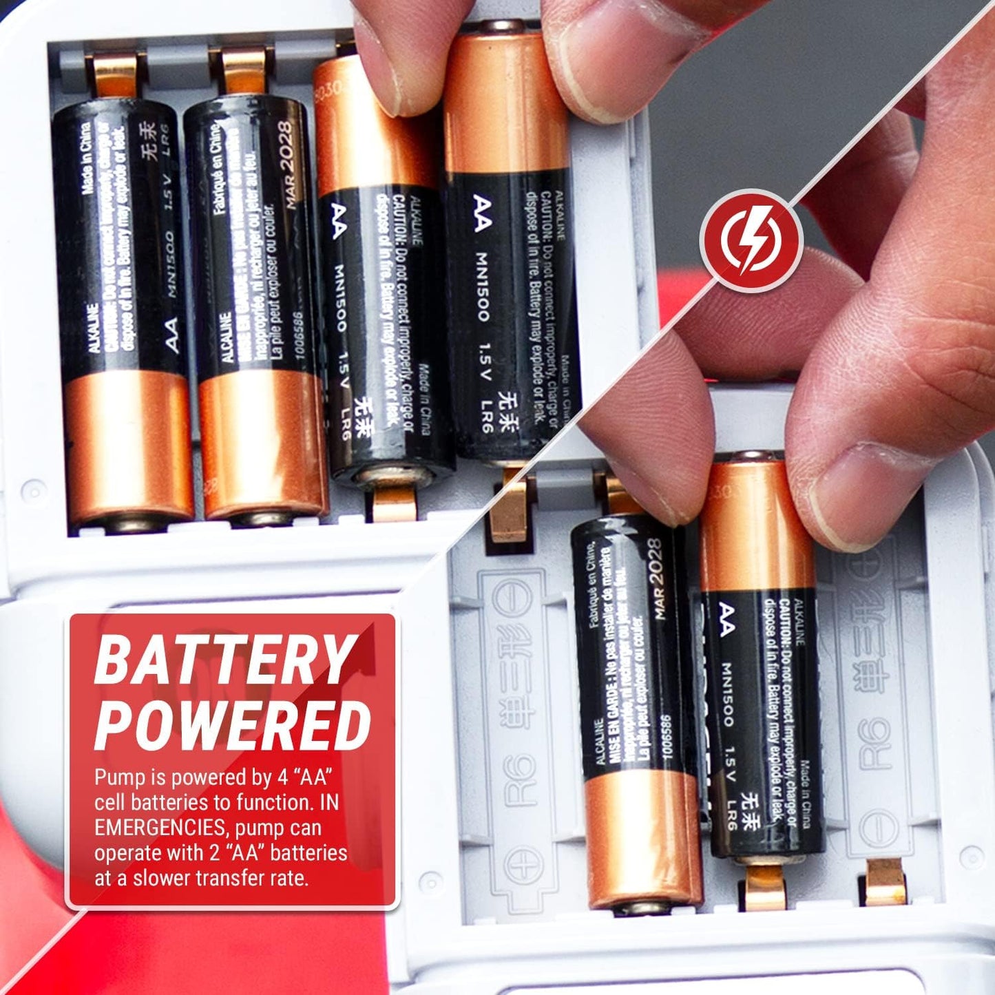 TERA PUMP TRJ5XLR - Bomba de transferencia de combustible de parada automática con batería AA con lata automotriz de 5 galones, manguera de 3.25 pies de largo (velocidad de transferencia de 2.3 GPM)