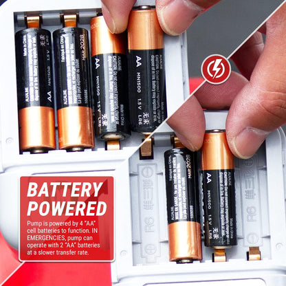 TERA PUMP TRJ5XLR - Bomba de transferencia de combustible de parada automática con batería AA con lata automotriz de 5 galones, manguera de 3.25 pies de largo (velocidad de transferencia de 2.3 GPM)