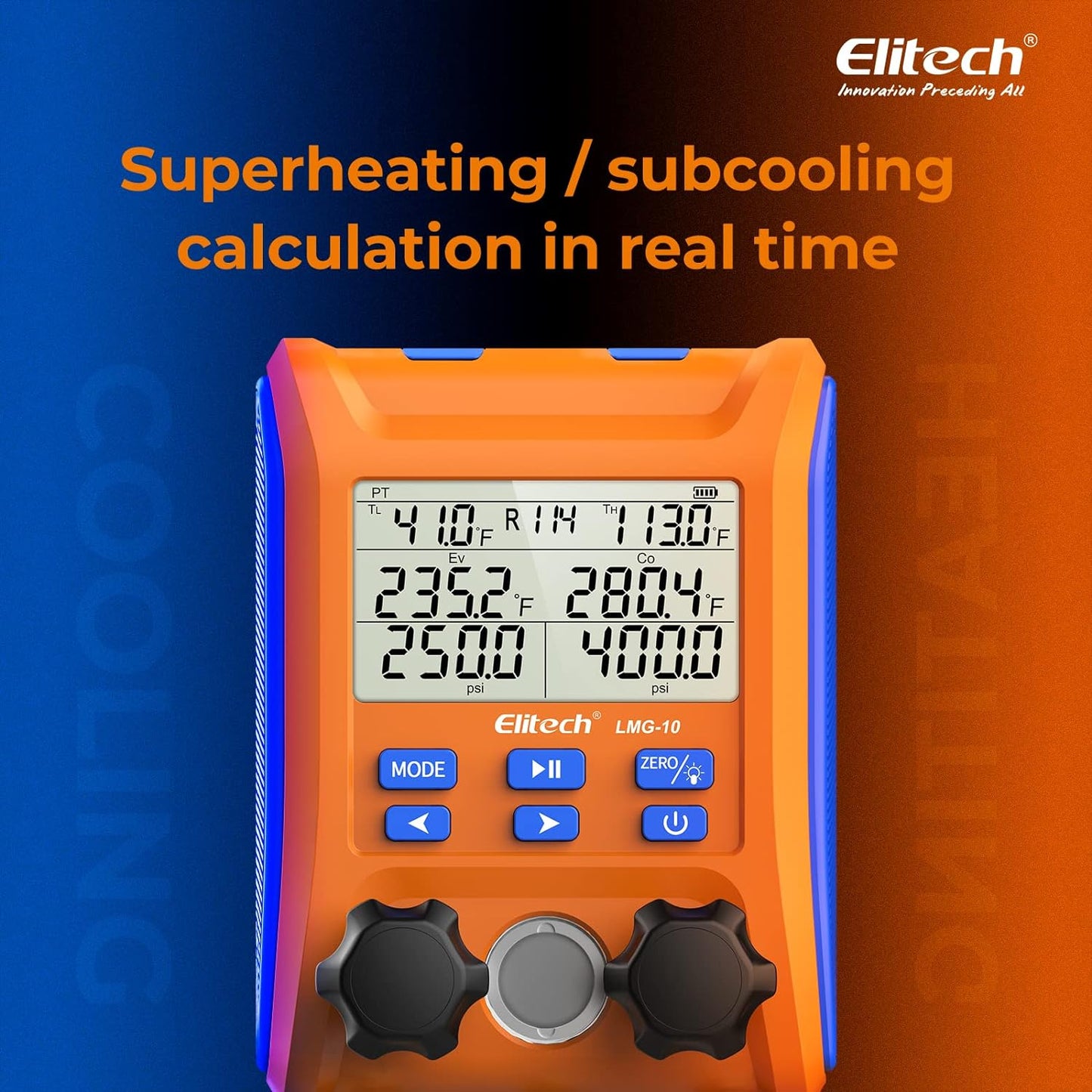 Elitech EMG-20V inteligente HVAC Digital Manifold Gauge tres puertos con sensor de vacío termómetro abrazaderas mangueras