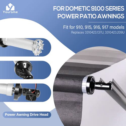 3310423.209U - Conjunto de torsión RH negro para toldos Dometic serie 9100, montaje de cabezal de accionamiento de toldo eléctrico