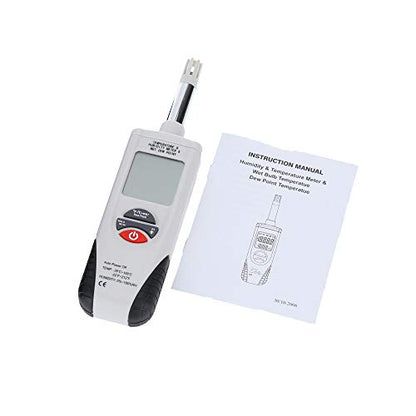 Mengshen Psicrómetro digital – Medidor de humedad de temperatura de retroiluminación portátil con punto de rocío y temperatura de bombilla húmeda – Batería incluida, M350