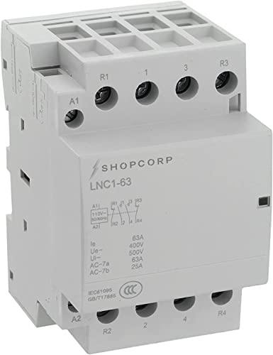 Contactor IEC de 63 amperios, 4 polos, 2NO 2NC, 110 V – 40 amperios, uso general para uso doméstico e industrial con rieles DIN