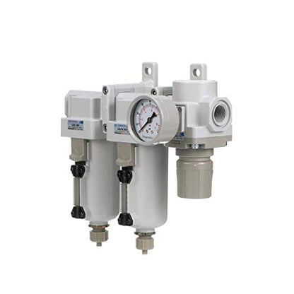 PneumaticPlus SAU430-N04G-MEP Sistema de secadora de filtro de aire comprimido de 3 etapas, filtro de aire de partículas, filtro de aire coalescente, combo de regulador de presión de aire comprimido, NPT de 1/2 pulgada - cuenco de metal, drenaje manual