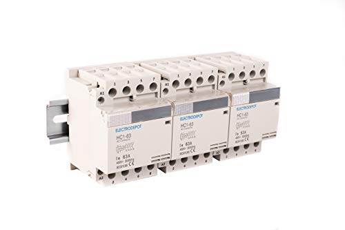 Electrodepot 40 Amp 12 polos (4 polos x 3) Bobina normalmente abierta, 110-120 VCA (funcionamiento silencioso), carga del motor 40 A y carga de iluminación 63 A paquete de contactor con carril DIN de 8 cm y 2 tornillos número 10