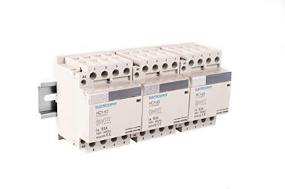 Electrodepot 40 Amp 12 polos (4 polos x 3) Bobina normalmente abierta, 110-120 VCA (funcionamiento silencioso), carga del motor 40 A y carga de iluminación 63 A paquete de contactor con carril DIN de 8 cm y 2 tornillos número 10