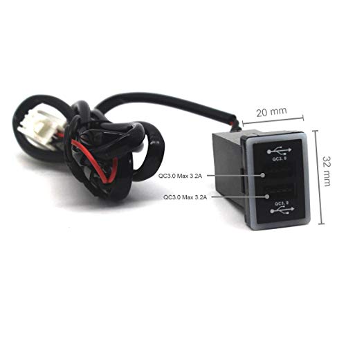 Toma de corriente USB dual para Toyota QC3.0, cargador de coche de carga rápida, adaptador USB para smartphone/iPad/PDA y más, salida máxima de 6.4 A (1.260 x 0.787 in)