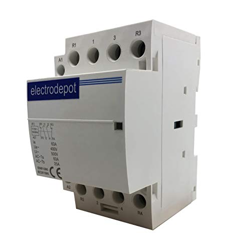 Electrodepot - Contactor de 4 polos de 40 amperios 2NO 2NC IEC 400V (funcionamiento silencioso) - Bobina 110/120VAC, inductiva 40A, resistiva 60A con base de montaje para carril DIN
