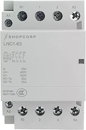 Contactor IEC de 63 amperios, 4 polos, 2NO 2NC, 110 V – 40 amperios, uso general para uso doméstico e industrial con rieles DIN