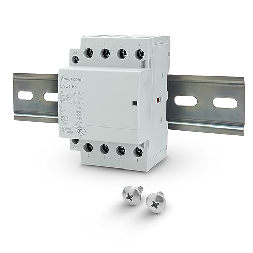 Contactor IEC de 400 V (funcionamiento silencioso) – Bobina de 110/120 VAC, carga del motor 40 A, carga de iluminación 63 A, incluye 35 x 152,40 mm acero zinc DIN y tornillos Phillips 2#10
