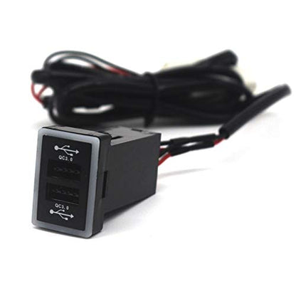 Toma de corriente USB dual para Toyota QC3.0, cargador de coche de carga rápida, adaptador USB para smartphone/iPad/PDA y más, salida máxima de 6.4 A (1.260 x 0.787 in)