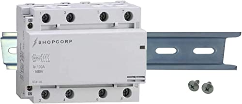 Contactor IEC de 500 V (modelo delgado) de 100 amperios 4 polos, bobina de 110/120 VAC, carga del motor 60 A y carga de iluminación 100 A, incluye riel DIN de aluminio de 35 x 203,20 mm y tornillos Phillips 2#10