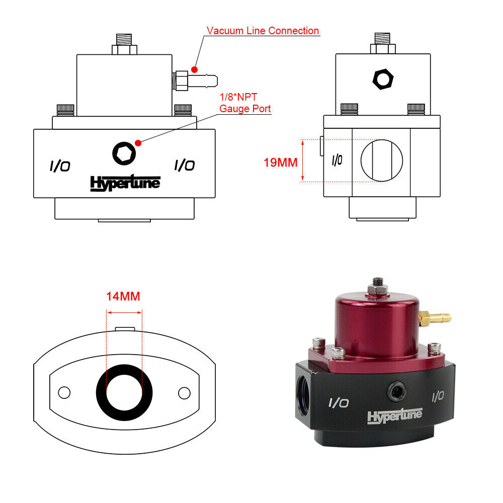 PQY Red 12-880 Return Fuel Pressure Regulator 6AN Boost Reference EFI TO CARB